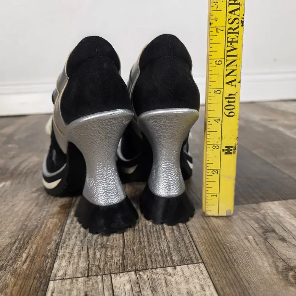 Irregular Choice Winner Takes It All Platform Heels Black Silver Lace Up 38